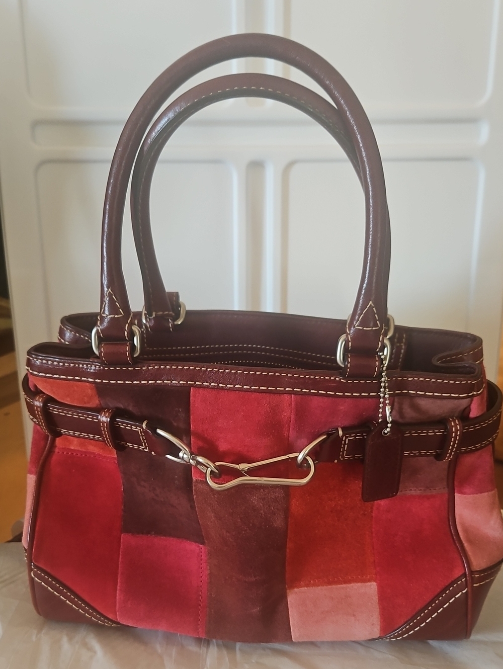 Coach Leather-Trim Patchwork Suede Tote - Red